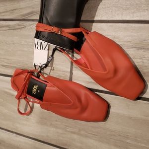 NWT Zara Burnt Orange Leather Flats